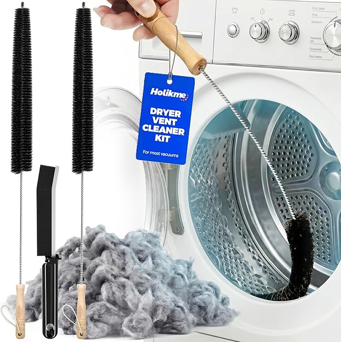 Holikme 3 Pcs Dryer Vent Cleaner Kit, 304 Stainless Steel Replacement Lint Brush for Clothes Dryer Vent Trap, Cleaning Brush & Flexible Crevice Tool