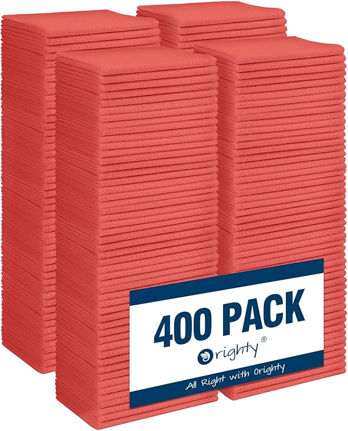 Orighty Microfiber Cleaning Cloth, 400 Pack Highly Absorbent Cleaning Rags, Household Cleaning Supplies, Reusable Microfiber Towels Lint Free Cloths for House, Kitchen, Car Care, 12x11 inch, Red