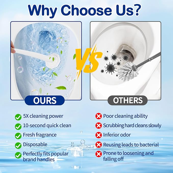 50 Count Disposable Toilet Wand Refills, 5X Cleaning Power Scrubber Refill, Bathroom Cleaning Supplies, No Falling Apart, Fresh Fragrance
