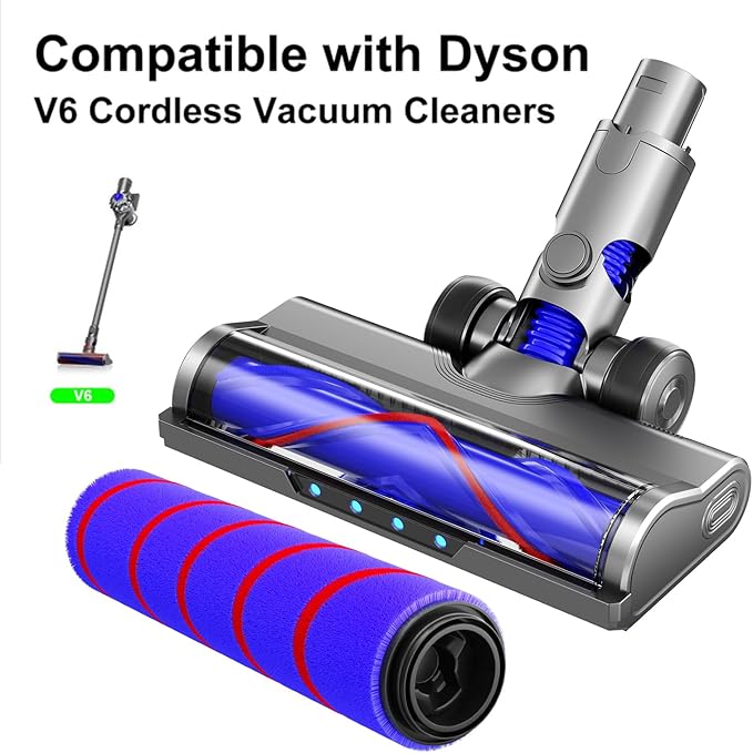 Motor Head Compatible with Dyson V6 Series Cordless Vacuum Cleaners Attachments Replacement, Motorized Tool with Roller Brush for Hardwood Floor Carpets，Suitable for Carpets and Hard Floors