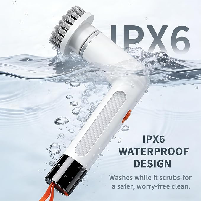 6-in-1 Electric Spin Scrubber with 5 Brush Heads – Cordless, Rechargeable, Dual-Speed & Waterproof, Electric Scrubber for Cleaning Bathroom Tile Floor Window Kitchen Sink