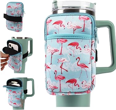 LMYUHONG Water Bottle Pouch For Stanley Cup Accessories 40oz 20oz 30oz,Tumbler Pouch With Versatile Flamingo Pocket, For