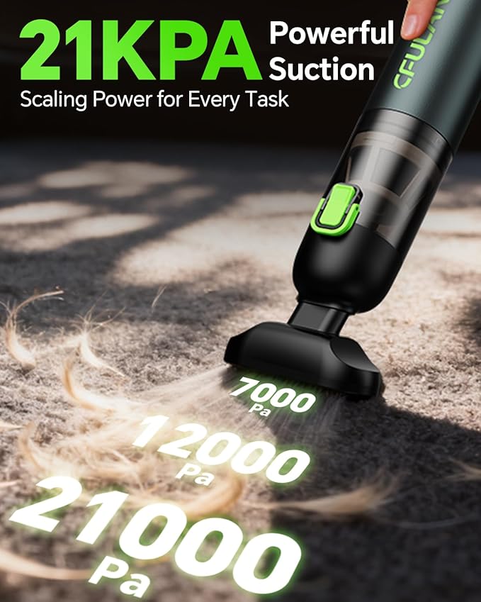 Car Vacuum Portable Cordless, 21000Pa 4-in-1 Handheld Mini Vacuum Cleaner with 8 Attachments, 3 Suction Modes, One-Touch Empty, Type-C Charge, Hand Vacuum for Car, Home, Keyboard, Small Job