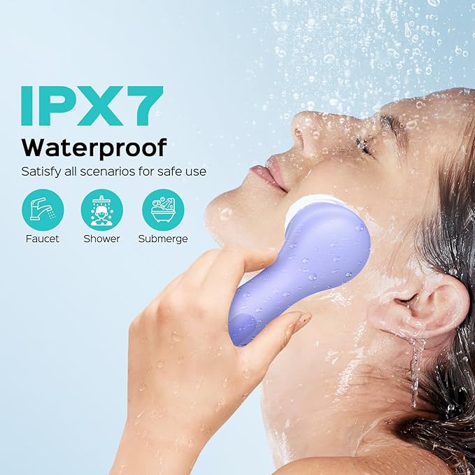 COSLUS Face Scrubber Facial Cleansing Brush: 2 in 1 Spin and Vibration Patented Tech, Silicone Electric Exfoliator Scrubber with Automatic Foaming, Waterproof Face Cleanser Brush for Men (Purple)