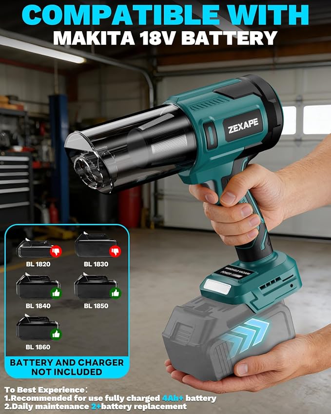 Cordless Vacuum Cleaner for Makita Battery, 5 in 1 Lightweight Electric Handheld Vacuum with 3 x HEPA Filter, 20KPA Powerful Suction, 200W Brushless Motor for Carpet,Sofa,Car (Battery Not Included)