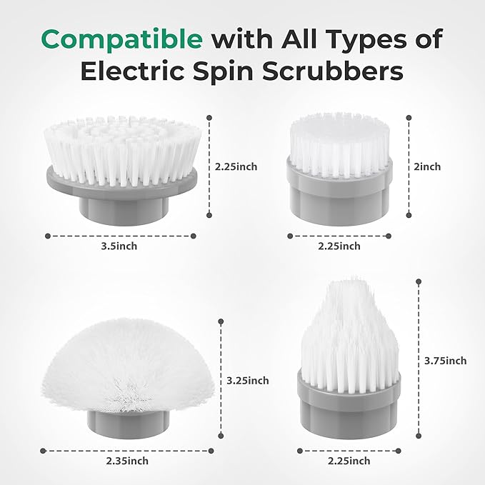 kHelfer Brush Head 4 Pack, 4 Pcs Replacement Brushes forKH8 Serious Spin Scrubber, Cordless Spin Scrubber Power Cleaning Brush for Bathroom Floor