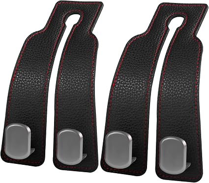 2PCS Car Seat Back Storage Headrest Hooks, Genuine Leather Double Metal Hook for Backseat Organizer for Men Women Car Or