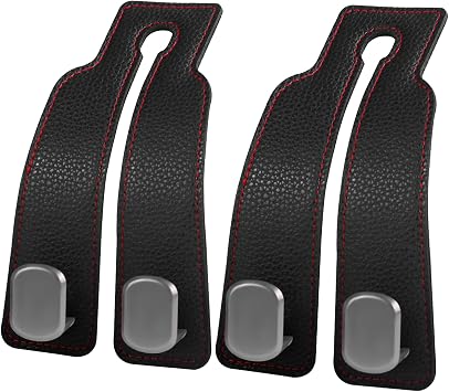 2PCS Car Seat Back Storage Headrest Hooks, Genuine Leather Double Metal Hook for Backseat Organizer for Men Women Car Or