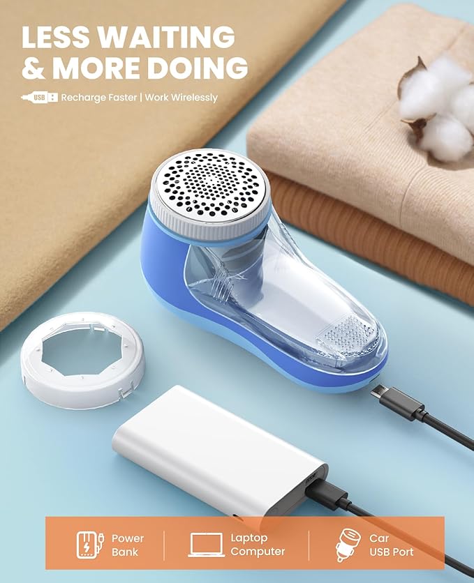 POPCHOSE Fabric Shaver, Lint Remover for Clothes, Electric Lint Shaver with 6-Leaf Blades, Sweater Shavers to Remove Pilling for Clothing, Couch, Furniture, Fuzz, Lint Ball, Bobbles, Blue-Cyan