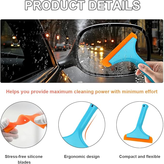 KVAEY 2 PCS Small Silicone Window Squeegee, 5.9 Inch Car Windshield Water Blade Squeegee with Non-Slip Handle, All-Purpose Cleaning Squeegee for Car Windshield, Window, Mirror (Sky Blue)