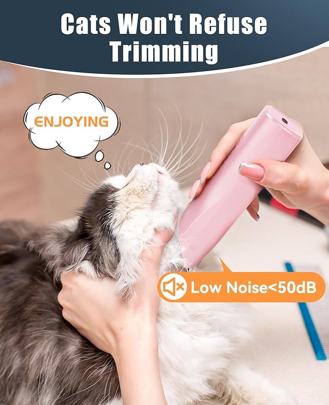 oneisall Pet Clipper for Cat Matted Hair, Pet Shaver for Cats Quiet Pet Clippers Waterproof Cordless Cat Clippers for Matted Long Hair with Storage Bag (Pink)