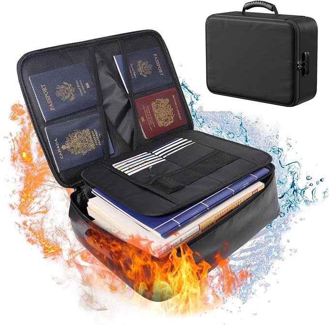Fireproof Waterproof Document Box with Lock - 8-Layer Heat Insulated Portable File Organizer, Home & Travel Safe Storage