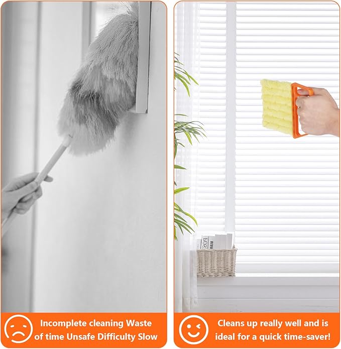 4Pcs Window Venetian Blind Cleaner Duster Tool,Feather Blind Duster for Cleaning,Washable 7 Finger Dusters Brush Dusting Cleaner Tool for Window Shutters Air Conditioner Vinyl Wood Blinds + 4 Cover
