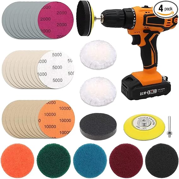 3 Inch Car Headlight Restoration Kit, Car Polishing Sanding Discs Assortment 2000 to 10000 Grit with 1/4 Inch Shank Back