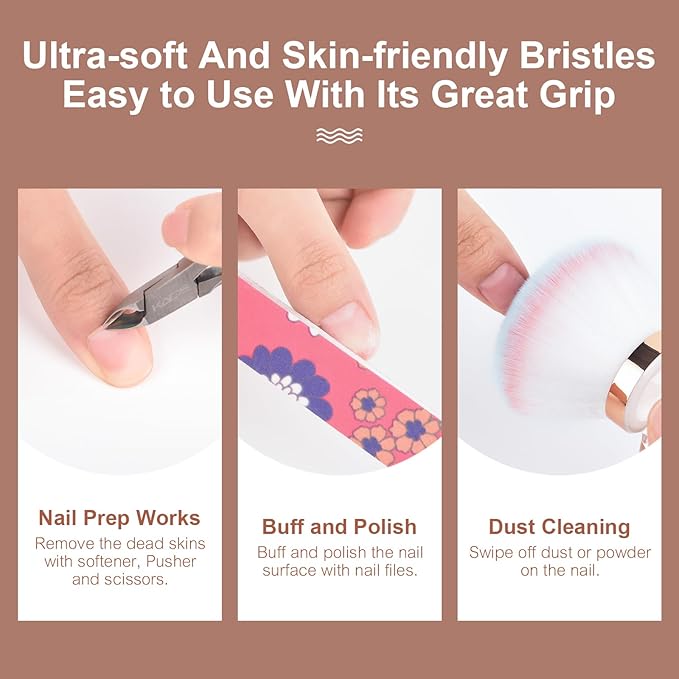 KADS Nail Dust Brush Makeup Brush Flower Shape Crystal Base Nail Cleaning Brush Manicure Pedciure Brush Tool (Pink Flower Shape)