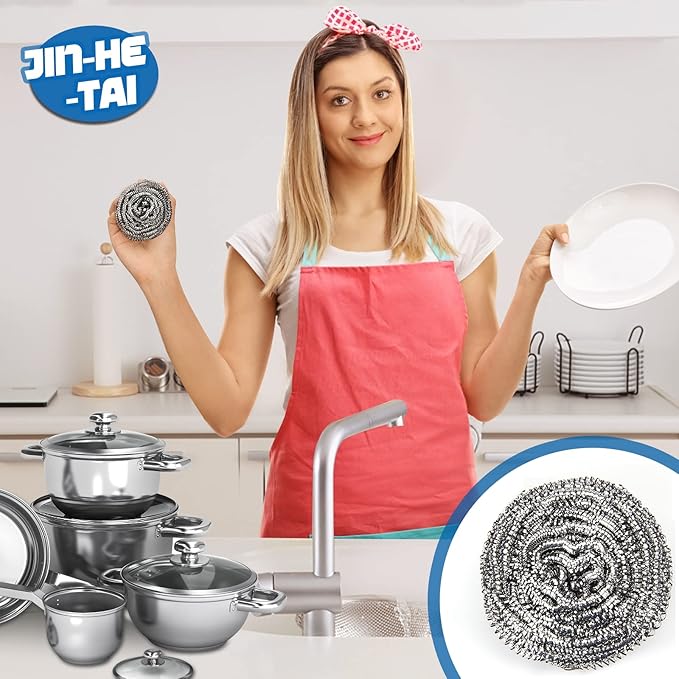 18 Pack Stainless Steel Scrubber, Steel Wool Srubber for Scouring Stubborn Messes from Pots and Pans, Stoves,Broiler Racks,Grills and More