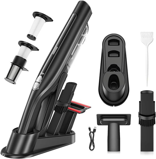 Handheld Vacuum Cordless,24KPA High Power Car Vacuum with Brushless Motor,LED Light,Charging Dock,Rechargeable Hand Held Vacuum Cleaner with Reusable Filter for Car,Home,Office,Pet Pair,Black