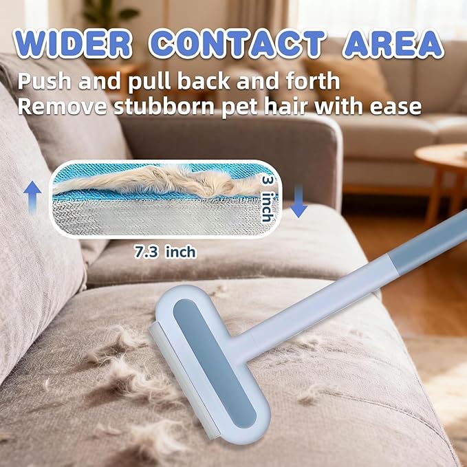 4 in 1 Pet Hair Remover - Washable & Reusable Long-Handle Tool, Gentle Removal for Dog/Cat Hair on Couch, Carpet, Furniture - Also Works for Window & Tile Cleaning (17.3inch)
