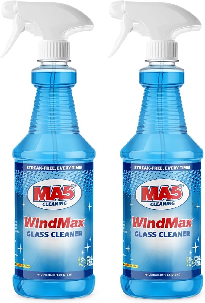MA5x WindMax Glass Cleaner Spray – Window, Mirror, Shower & Glass Stovetop Cleaner – Streak-Free, Eco-Friendly, Pack of 2, 32oz Bottle