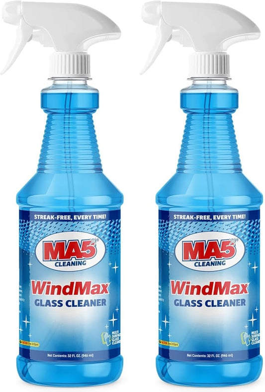 MA5x WindMax Glass Cleaner Spray – Window, Mirror, Shower & Glass Stovetop Cleaner – Streak-Free, Eco-Friendly, Pack of 2, 32oz Bottle