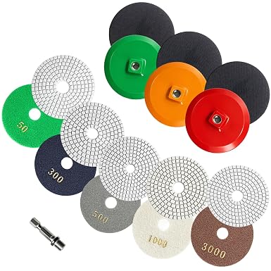 4 Inch Diamond Polishing Pads 5-Step Quick Polish 50-3000 Dry/Wet Buffing Pad for Marble Quartz Concrete Stone Tiles - D
