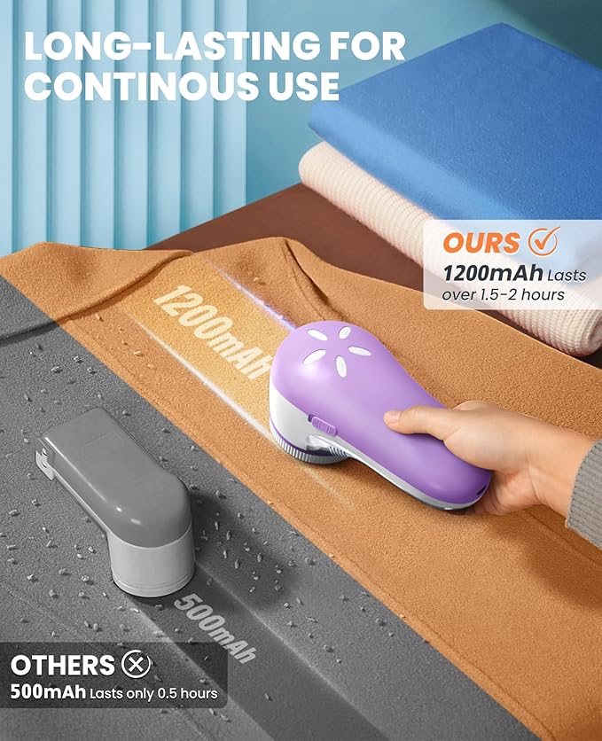 POPCHOSE Fabric Shaver, Lint Remover for Clothes, Electric Lint Shaver with 6-Leaf Blades, Sweater Shavers to Remove Pilling for Clothing, Couch, Furniture, Fuzz, Lint Ball, Bobbles, Violet Purple