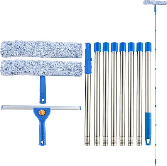 10Ft Window Squeegee with Long Handle, Window Washer for High Windows Glass