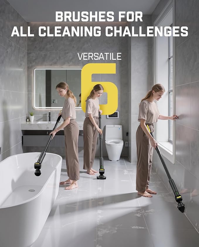 Fanttik Flip G9 Pro Electric Scrubber, VoltiPulse Motor, Dual-Speed Cleaner with 6 Brush Heads, Adjustable Angle & Extendable Handle, IPX7 Waterproof, Type-C Charge for Bathroom, Tile, Grout - Black