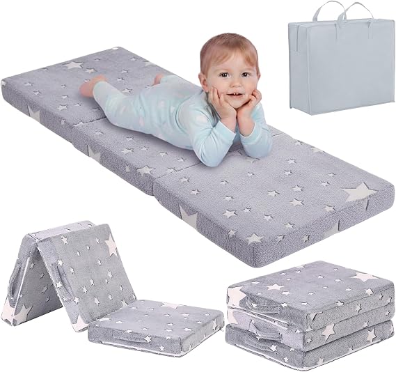 Tiita Foldable Floor Mattress for Kids-Glow in The Dark Toddler Nap Mat with Storage Bag, Portable Toddler Floor Futon f