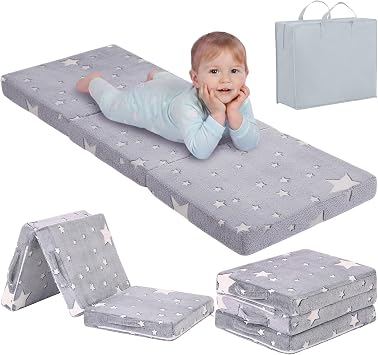 Tiita Foldable Floor Mattress for Kids-Glow in The Dark Toddler Nap Mat with Storage Bag, Portable Toddler Floor Futon f