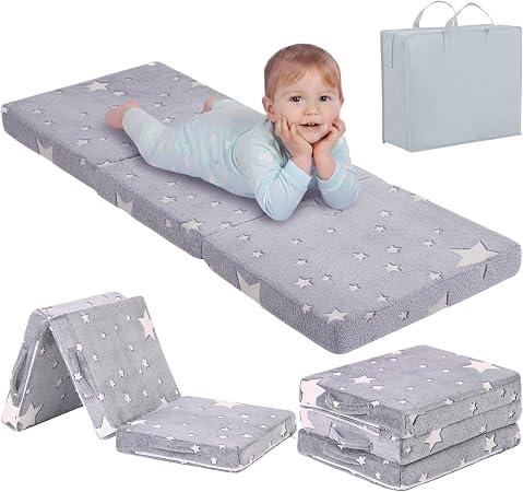 Tiita Foldable Floor Mattress for Kids-Glow in The Dark Toddler Nap Mat with Storage Bag, Portable Toddler Floor Futon f