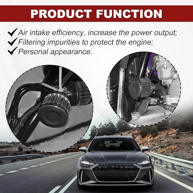 2 Pieces 12mm Universal Air Filter and Crankcase Breather Kit High Flow Cold Air Intake Filter, Turbo Vent Valve Cover Breather for Car Motorcycle Black