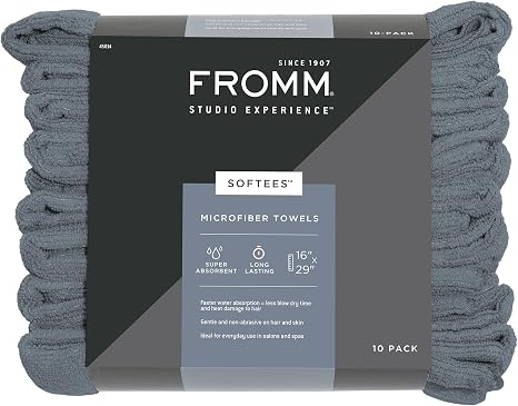 Fromm Softees Microfiber Salon Hair Towels for Hairstylists, Barbers, Spa, Gym in Granite Blue, 16" by 29", 10 Count Per