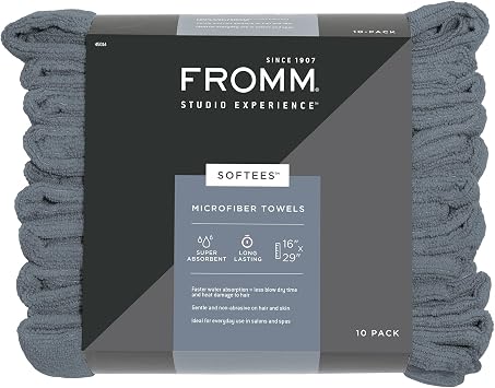 Fromm Softees Microfiber Salon Hair Towels for Hairstylists, Barbers, Spa, Gym in Granite Blue, 16" by 29", 10 Count Per