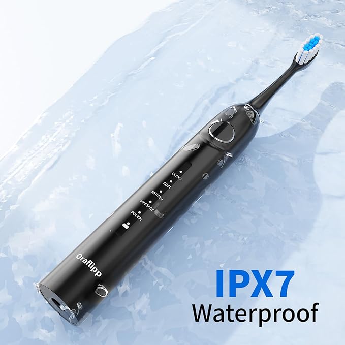Sonic Electric Toothbrush - 40,000 VPM Power Toothbrush with 5 Modes, Smart Timer & Mode Memory, IPX7 Waterproof, 30 Days Battery Life with Inductive Charger, 8 Brush Head (Black)