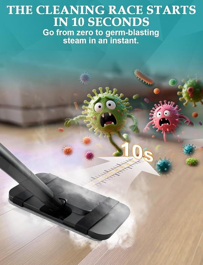 Steam Mop, 2500W High-Pressure Deep Cleaning Steam with 1.69QT Tank, 221°F & 3-Level Temp Steam Cleaner 10S Fast Heat-Up with19 Accessories for Floor, Car, Kitchen, Carpets, Window (MINT GREEN)
