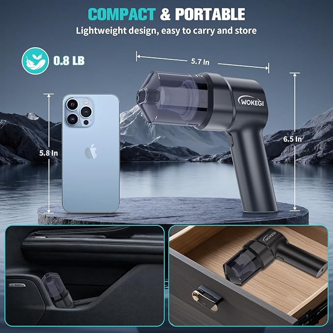 Handheld Mini Car Vacuum, 10000PA Wireless Portable Vacuum with 2000mAh Battery, 2 in 1 Vacuum Cleaner & Air Duster with Type-C Charging, Lightweight for Car, Home, Kitchen (Black)