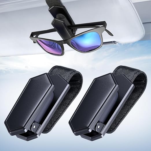 Veharvim Sunglass Holder for Car (One-Handed-Operation, Gentle & Secure Hold, Silicone Padded, Universal Fit, Metal Clip