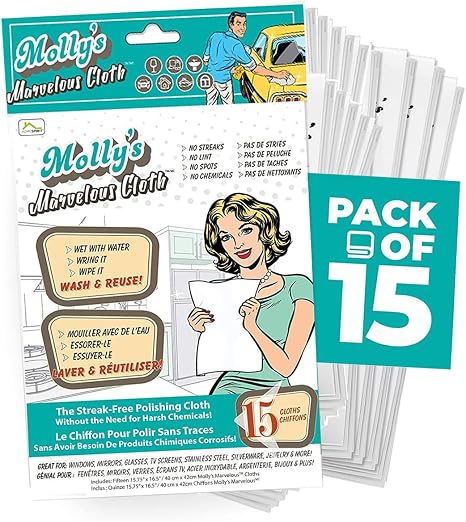 Molly's Marvelous Cloth, Streak-Free, Lint-Free Microfiber Cleaning Cloth, Polishing Cloth for Glass, Stainless Steel, U