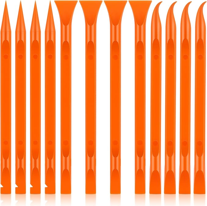 12 PCS Carbon Fiber Plastic Scrapers Tool, Non-Scratch Scraper Tool for Tight Spaces, Multi-Purpose Label Scraper Pen-Shaped, for Car Cleaning Supplies, Kitchen, Crevices, Stains (Orange)