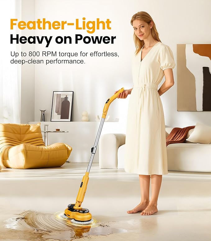 qimedo 5000mAh Electric Mop with Two Battery M2,800RPM Cordless Mops for Floor Cleaning,Best Automatic Spin Mops with Smart Display,Upright Rotating Power Mop with LED Light & Water Spray