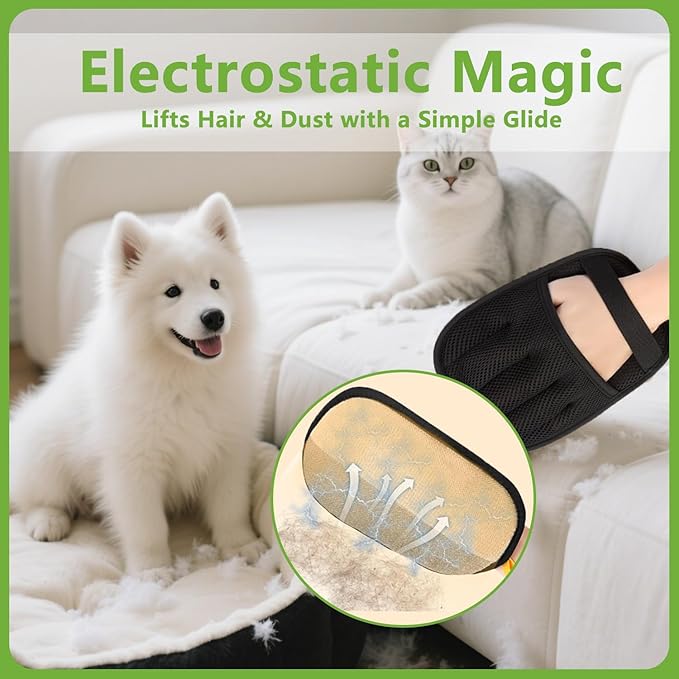 Pet Hair Removal Glove for Cats and Dogs - Electrostatic Pet Hair Remover Glove, Reusable Brush Pet Hair Remover for Couch, Carpet, Car Seat & Laundry（1PCS）