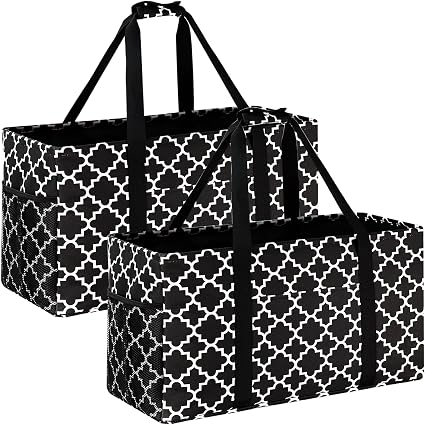 GhvyenntteS Extra Large Utility Tote Bag 2 Pack - Stand Up Utility Tote with Metal Wire Frame & Hard Bottom Board, Reusa