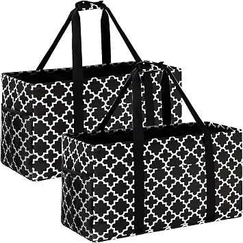 GhvyenntteS Extra Large Utility Tote Bag 2 Pack - Stand Up Utility Tote with Metal Wire Frame & Hard Bottom Board, Reusa