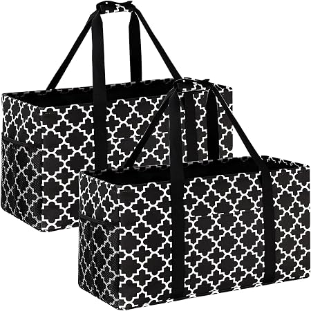 GhvyenntteS Extra Large Utility Tote Bag 2 Pack - Stand Up Utility Tote with Metal Wire Frame & Hard Bottom Board, Reusa