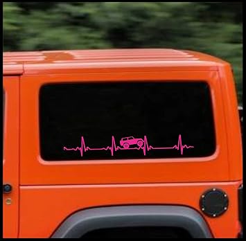 Sticker Connection | Heart beat EKG for Jeep Wrangler | Sticker/Decal for Car, Truck, Laptop, Windshield Banner (Pink)