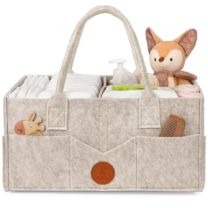 Maliton Felt Diaper Caddy Organizer for Changing Table - Large, Khaki