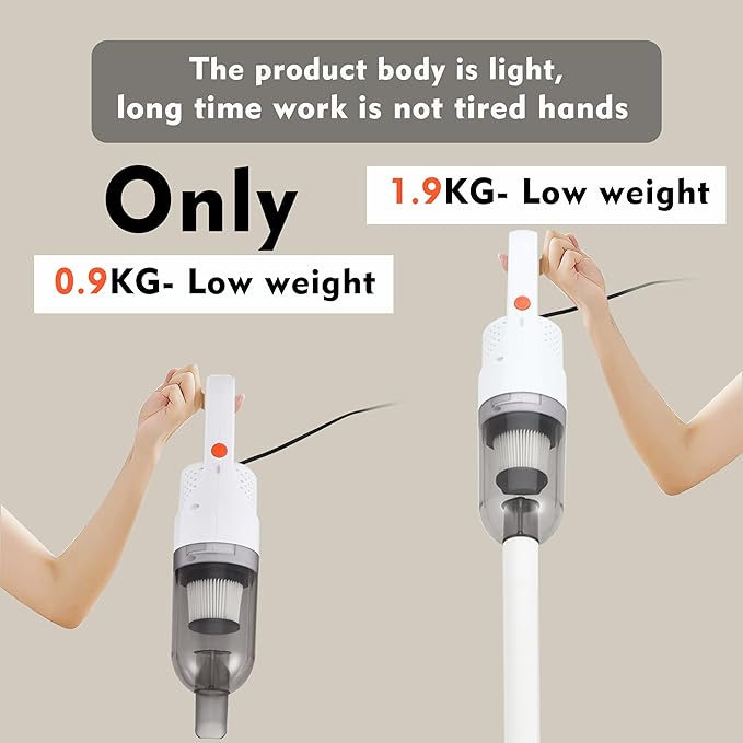 6-in-1 Lightweight Stick Vacuum Cleaner with 100W Powerful Motor, Mini Portable Household Handheld Vacuum Cleaner for Domestic Hard Floors, Carpets and Pet Hair(Porcelain White Corded)