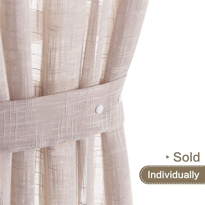 jinchan Linen French Door Curtain with Open Weave Door Curtain 40 Inches Long Drape Rod Pocket 1 Panel Light-Filtering Privacy Window Decor 1 Tieback Included Taupe Semi-Sheer