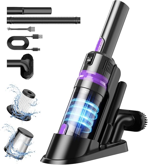 Handheld Vacuum Cordless Rechargeable 2-Speed Modes| 3-in-1 Portable Cordless Vacuum Cleaner with Charging Dock, for Car